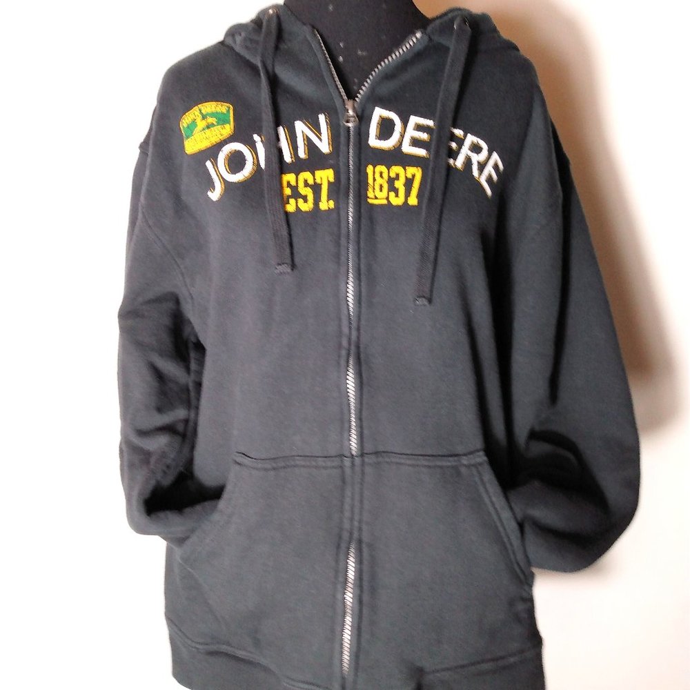 John Deere Dark Blue Hoodie Zip up Sweatshirt Jacket Size: M